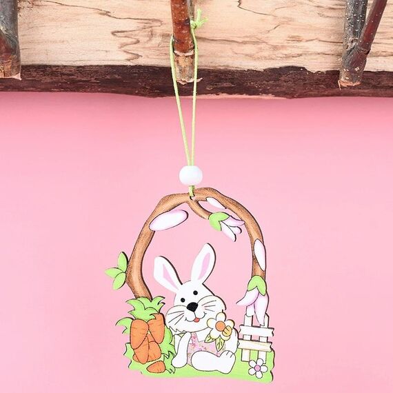 5 confezioni di ciondoli in legno di Pasqua, elementi decorativi per l'atmosfera festiva (prendi il piccolo coniglio fiorito)