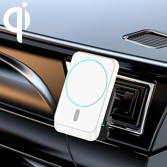 JJT-969 15W Max Output Magnetic Car Outlet Bracket Caricabatterie wireless (bianco)