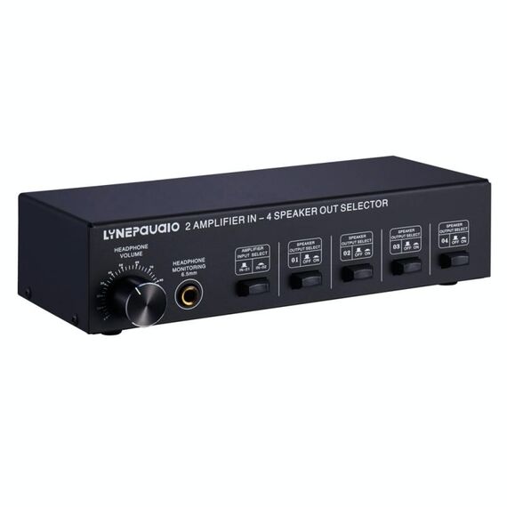 B032 Amplificatore di potenza 2 in 4 out Commutatore audio Altoparlante Senza perdita di qualità del suono 300 W per canale Comparatore distributore di interruttori con funzione di monitoraggio delle cuffie / ingresso audio