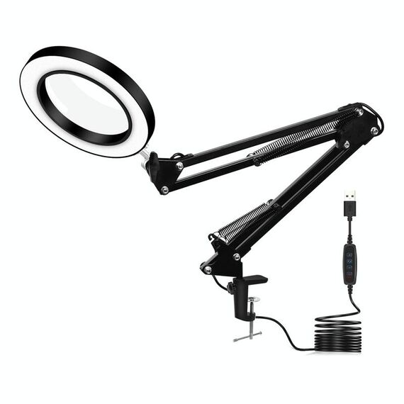 LED protezione degli occhi di lettura libro leggero clip pieghevole usb lindolante di ingrandimento luce di manutenzione elettronica (5x-s (nero))