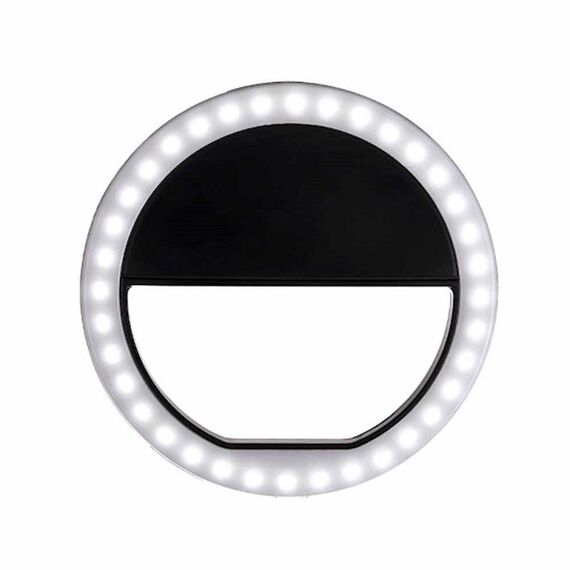 Torcia a LED con luce di riempimento per selfie con telefono cellulare a forma di anello da 2 pezzi per fotografia dal vivo (nera)