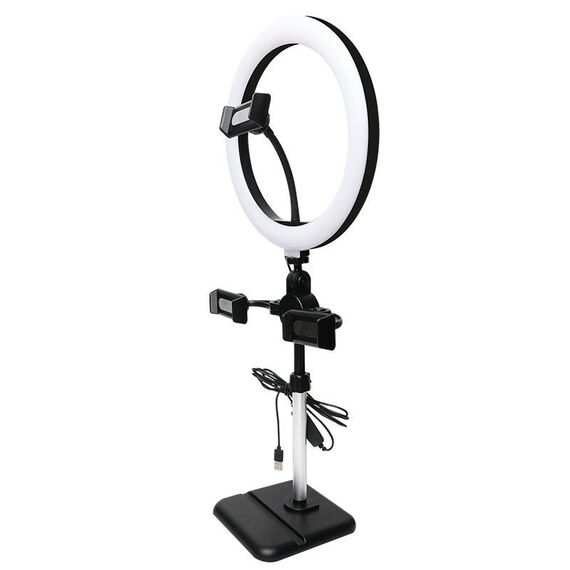 Staffa per telefono cellulare per tablet da tavolo con regolazione telescopica Live Frame, specifica: K07 a tre posti con luce di riempimento (nera)