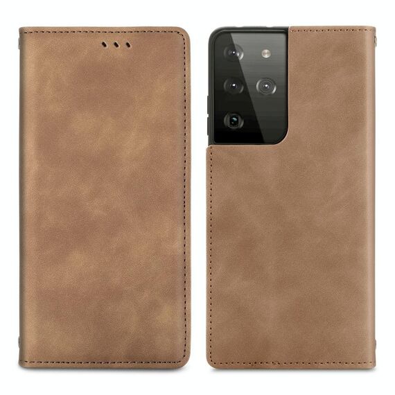 Per Samsung Galaxy S21 Ultra retrò Skin Feel Business Business MAGNETIC Custodia in pelle flip orizzontale con supporto e carta Slot & Portafoglio e cornice fotografica (marrone)