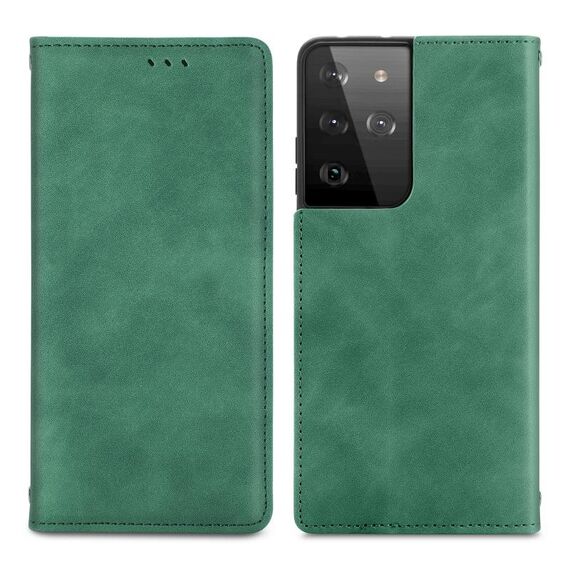 Per Samsung Galaxy S21 Ultra Retro Skin Feel Business Business Business Horizontal Horizontal Custodia in pelle flip con titolare e carte Slot & Portafoglio e cornice fotografica (verde)
