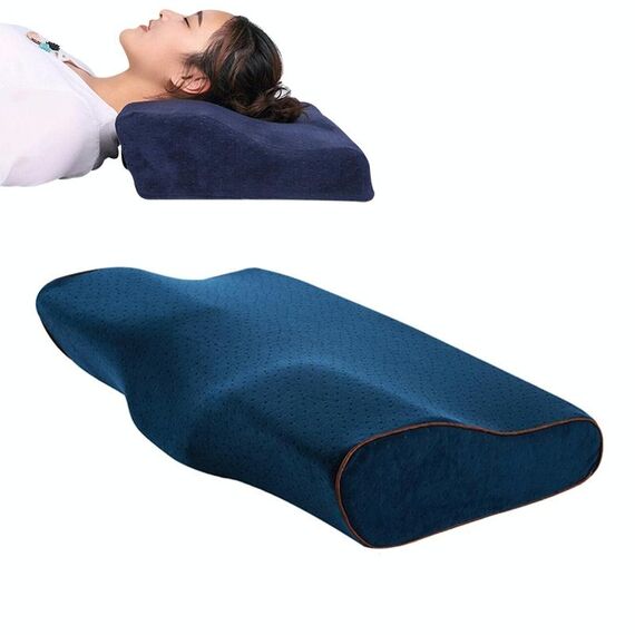 Farfalla Forma Memory Foam Snorking Pillow Cuscino Slow Rebound Assistenza sanitaria Cuscino cervicale, Dimensioni: 62x34x12x6cm (Velvet Blue)