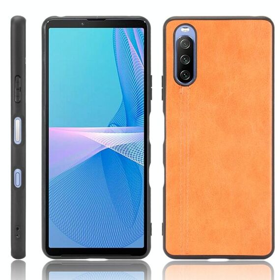 Per Sony Xperia 10 III antiurto antiurto modello di mucca per cucire PC + custodia PU + TPU (arancione)