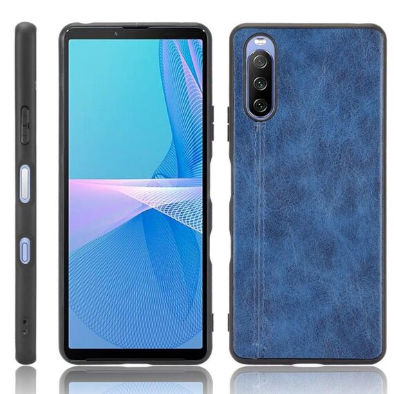 Per Sony Xperia 10 III antiurto antiurto modello di mucca per cucire PC + custodia PU + TPU (blu)