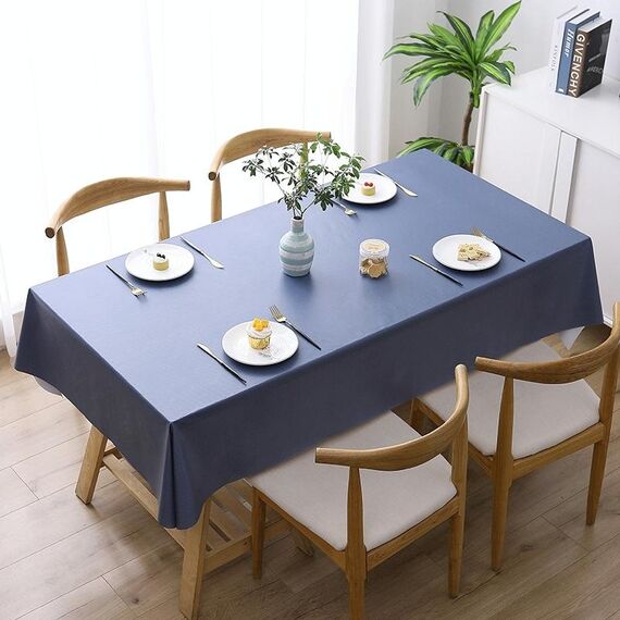 Tovaglia a prova di olio impermeabile in PVC a colori solido 140x220cm (Blu navy)