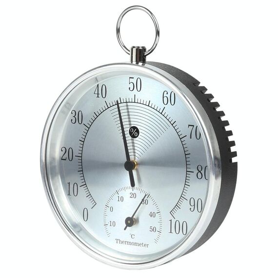 Mini tempometro per l'igrometro da esterno a forma di orologio a forma di clock a forma di orologio con anello appeso (argento)