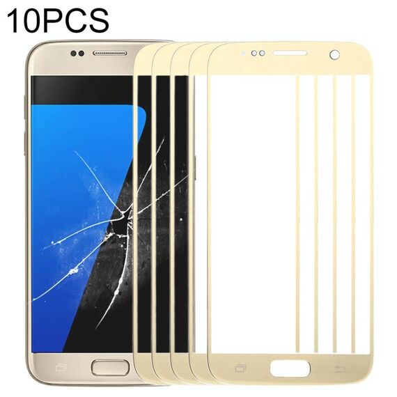 Per Samsung Galaxy S7 / G930 10 pezzi Lente in vetro esterno per schermo frontale (oro)