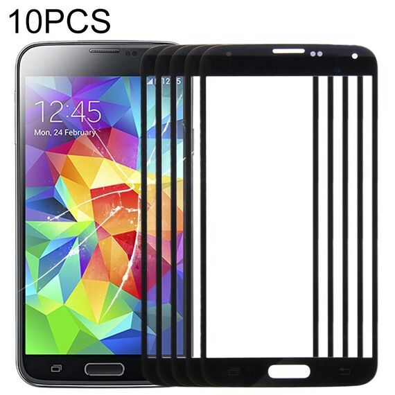 Per Samsung Galaxy S5 / G900 10 pezzi Lente in vetro esterno per schermo frontale (nero)