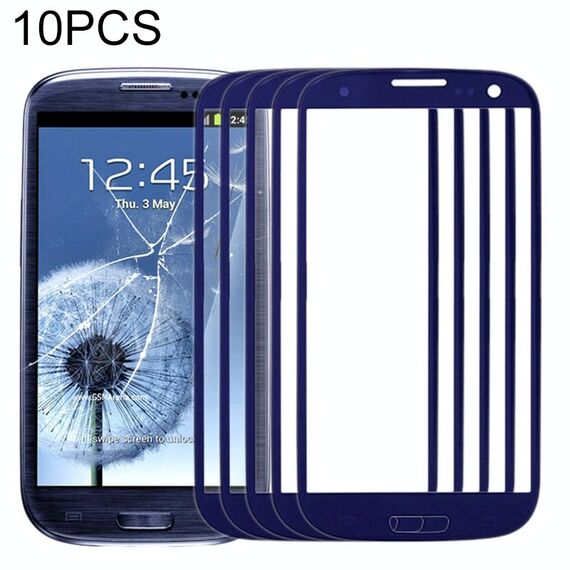 Per Samsung Galaxy SIII / i9300 10 pezzi Lente in vetro esterno per schermo frontale (blu)