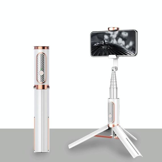 Stick Selfie Bluetooth con Treppiede Multi-funzione Gimbal Mobile Phone Fill Light Live Support (Bianco Gold)
