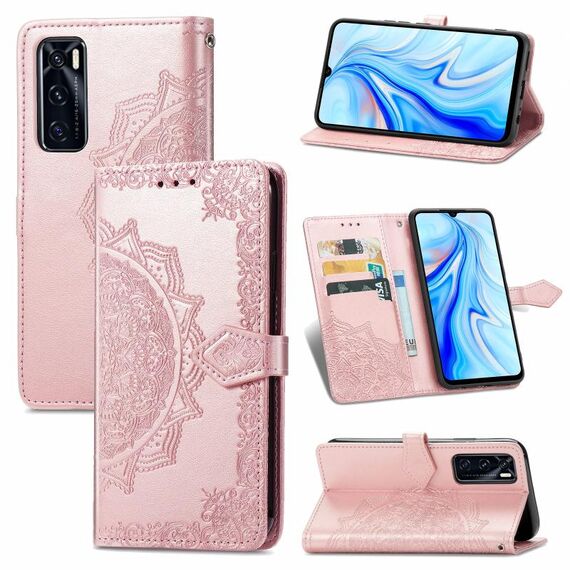 Per Vivo V20 SE Mandala Pattern Growding Caso di cuoio flip orizzontale con supporto e carte Slot & Portafoglio e cordino (oro rosa)