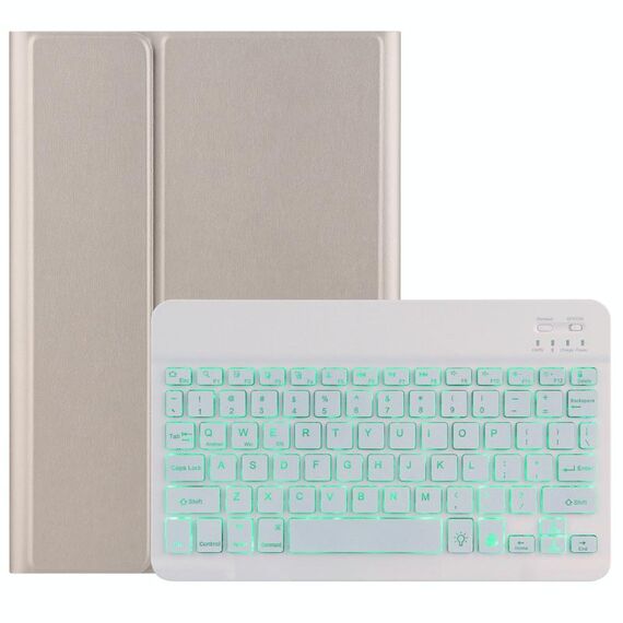 Dy-E10 2 in 1 tastiera Bluetooth rimovibile + custodia protettiva in pelle con retroilluminazione e supporto per Lenovo Tab E10 (oro)