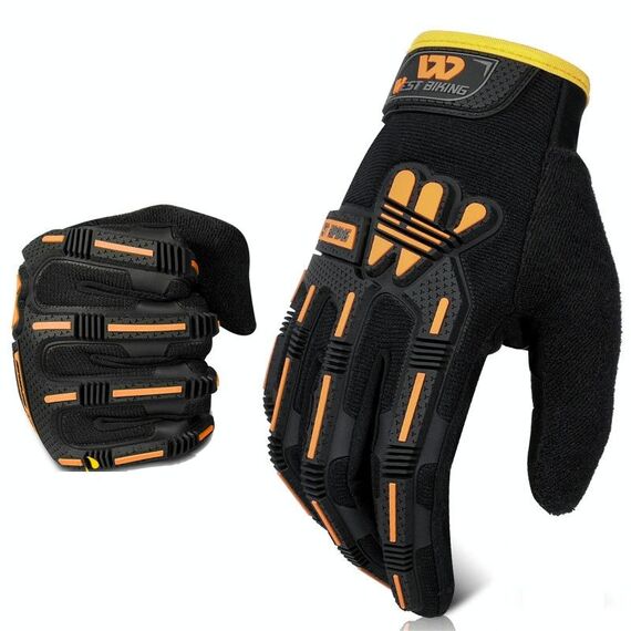 West Biking YP0211208 Guanti da equitazione Bici da moto Bike Long Dito antiscivolo Guanti touch screen, Dimensioni: M (nero arancione)