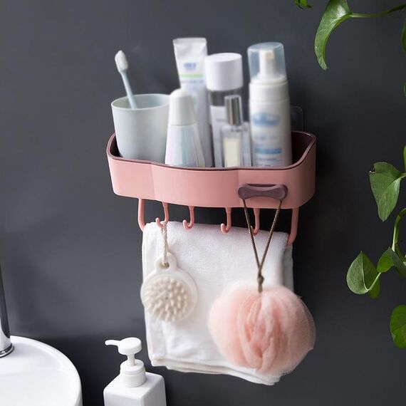 Telaio di stoccaggio del bagno della mensola senza punzoni da 2 pezzi della pz (rosa)