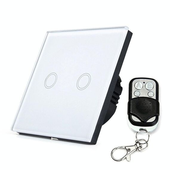 Interruttore a parete con pannello in vetro temperato a 2 gang da 86 mm Interruttore tattile per casa intelligente con telecomando RF433, CA 110 V-240 V (bianco)