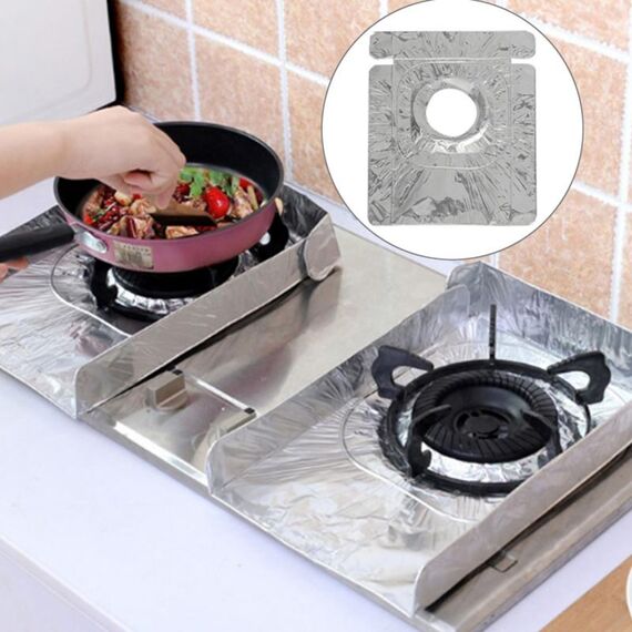 2 pezzi protezioni per stufe a gas lamina resistente al calore rivestimento anti-incrostazione pulizia utensili da cucina mat (argento)