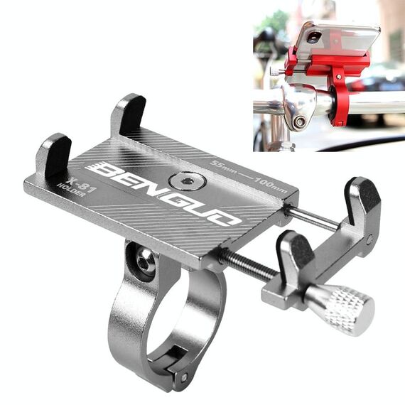 Staffa per telefono in lega di alluminio per manubrio moto (argento)