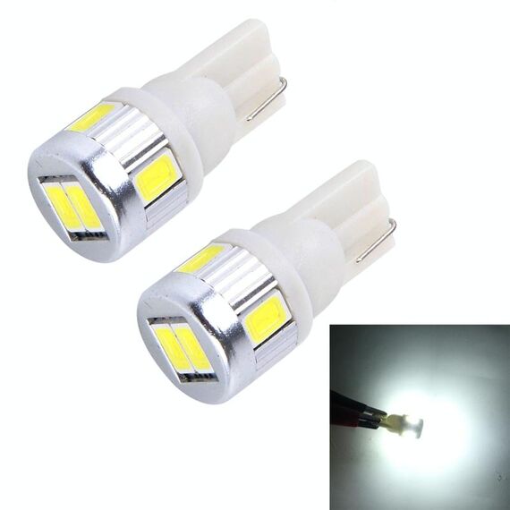 2PCS T10 3W SMD 5630 6 LED per luci di ingombro per auto, CC 12V (luce bianca)