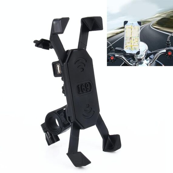 Manubrio per bici da moto 5V 2.4A Caricatore USB Supporto angolare regolabile per telefono da 3,5-6 pollici, GPS