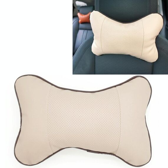 Cuscino per la testa del cuscino del collo dell'auto con superficie in pelle traspirante Four Seasons (beige)