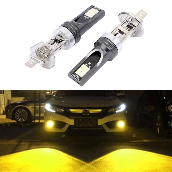 2 PCS H1 DC12V-24V / 12W / 3000K / 800LM 12LEDs SMD-3030 Fendinebbia a LED per auto (luce gialla)