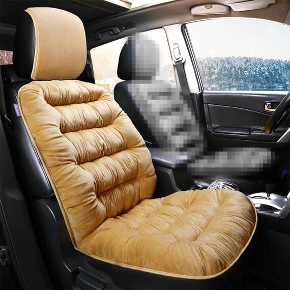 Tappetino invernale per cuscino del sedile in peluche spesso per auto (beige)
