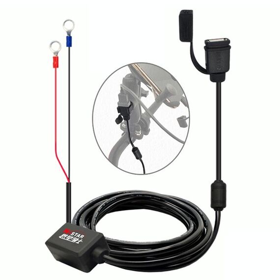 Adattatore per caricabatterie per telefono USB per moto impermeabile a ricarica rapida, lunghezza cavo: 2,27 m
