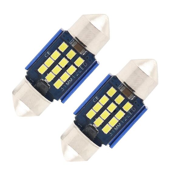 10 PCS 31mm DC12-24V / 1W / 6000K / 60LM 12LEDs SMD Lampada da lettura per auto a cupola