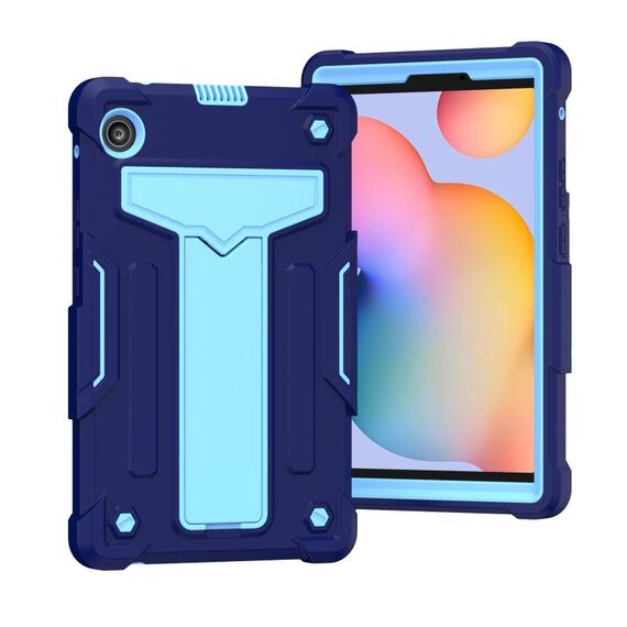 Per Huawei MatePad T8 Staffa a forma di T Contrasto Colore antiurto PC + Custodia protettiva in silicone (Navy + Blu)