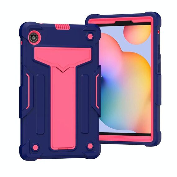 Per Huawei MatePad T8 Staffa a forma di T Colore a contrasto Antiurto PC + Custodia protettiva in silicone (Navy + Rose Red)