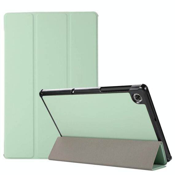 Custodia in TPU con vibrazione orizzontale a 3 pieghe con struttura in pelle + custodia in pelle PU con supporto per Lenovo M10 Plus (verde menta)