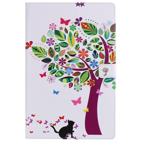 Per Lenovo Tab M10 Plus TB-X606F Custodia in pelle a vibrazione orizzontale con motivo dipinto con supporto e slot per schede e portafoglio e funzione di sospensione / sveglia (gatto e albero)