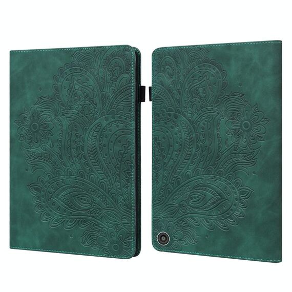 Per Amazon Kindle Fire HD 8 2020 motivo in rilievo pavone TPU + custodia in pelle con vibrazione orizzontale in PU con supporto e slot per schede e portafoglio e funzione sleep / wake-up (verde)