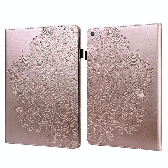 Per Amazon Kindle Fire HD 8 2016/2017/2018/2019 modello in rilievo pavone TPU + custodia in pelle con vibrazione orizzontale PU con supporto e slot per schede e portafoglio (oro rosa)