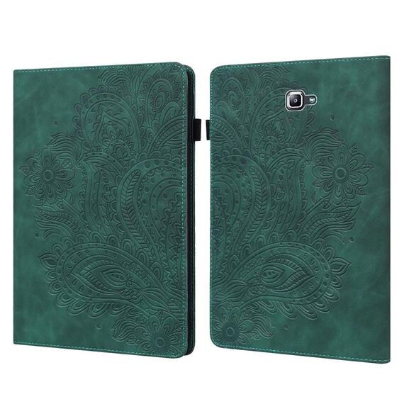 Per Samsung Galaxy Tab A 10.1 (2016) T580 Custodia rigida in TPU + PU con motivo a rilievo in rilievo orizzontale in pelle con supporto, slot per schede e portafoglio (verde)