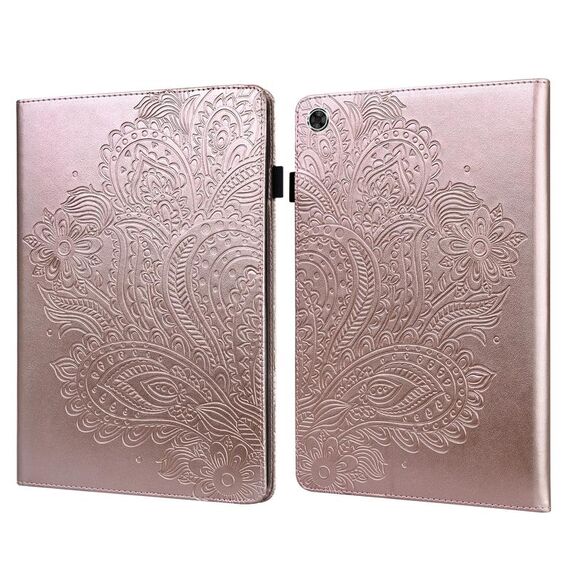 Per Lenovo Tab M10 Plus Custodia in TPU con motivo in rilievo pavone + custodia in pelle con vibrazione orizzontale in PU con supporto e slot per schede e portafoglio e funzione sleep / Wake-up (oro rosa)