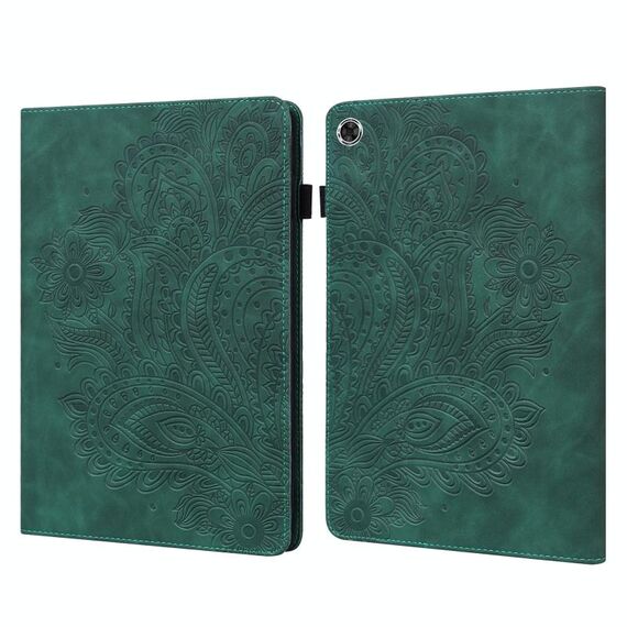 Per Lenovo Tab M10 Plus Custodia in TPU con motivo a rilievo pavone + custodia in pelle con vibrazione orizzontale in PU con supporto e slot per schede e portafoglio e funzione sleep / wake-up (verde)