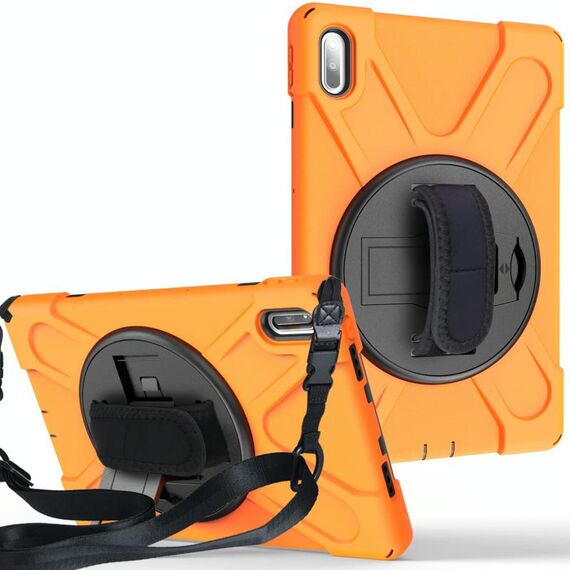 Per Huawei MatePad Pro 10.8 Custodia protettiva antiurto in silicone colorato + PC con supporto e tracolla, tracolla e slot per penna (arancione)