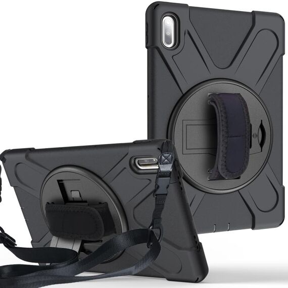 Per Huawei MatePad Pro 10.8 Custodia protettiva antiurto in silicone colorato + PC con supporto e tracolla, tracolla e slot per penna (nero)