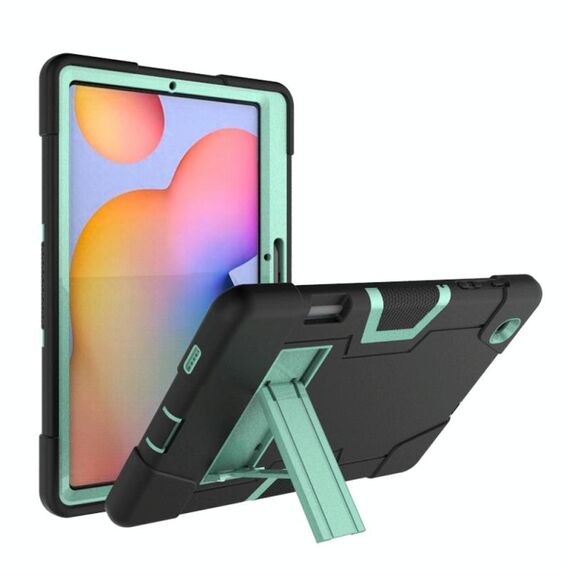 Per Samsung Galaxy Tab S6 Lite P610 Robot a colori a contrasto Custodia protettiva in silicone antiurto + PC con supporto (nero + verde menta)