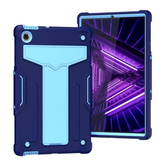 Per Lenovo M10 Plus TB-X606F Staffa a forma di T Colore a contrasto PC antiurto + Custodia protettiva in silicone (blu navy + blu)