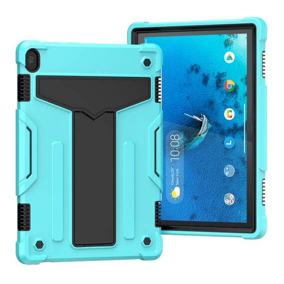 Per Lenovo M10 FHD REL TB-X605F Staffa a forma di T Colore a contrasto PC antiurto + Custodia protettiva in silicone (verde menta + nero)