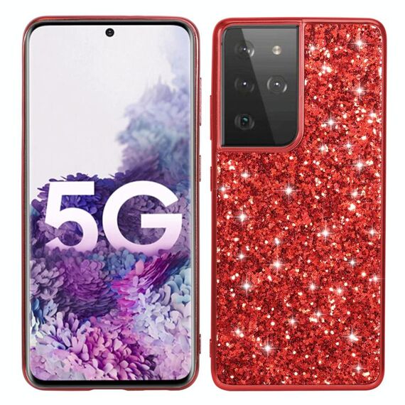 Custodia protettiva in TPU antiurto con polvere glitterata per Samsung Galaxy S21 Ultra 5G (rossa)