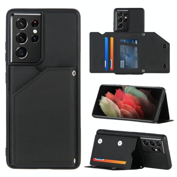 Per Samsung Galaxy S21 Ultra 5G Skin Feel PU + TPU + Cover posteriore per PC Custodia antiurto con slot per schede e supporto e cornice per foto (nero)