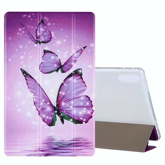 Per Lenovo Tab P11 Pro (TB-XJ706F) Custodia in pelle a vibrazione orizzontale con motivo a disegno colorato con supporto a tre pieghe (farfalle viola)