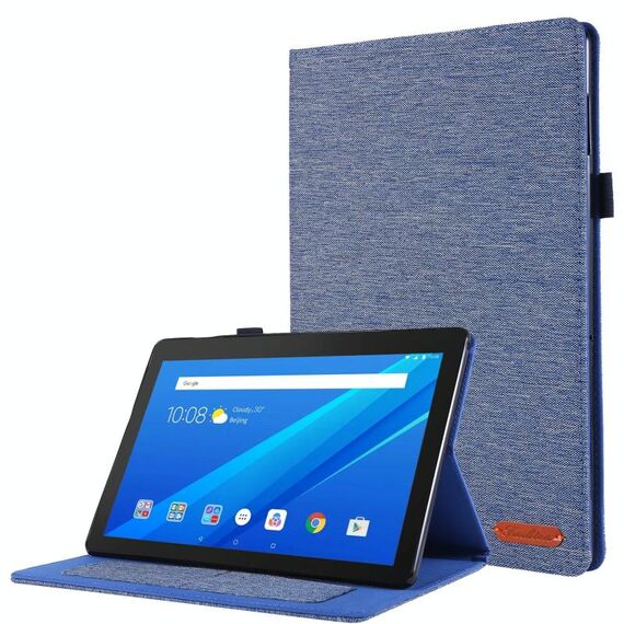 Per Lenovo Tab M10 Custodia protettiva in TPU con vibrazione orizzontale + tessuto in pelle PU con clip per biglietto da visita (blu scuro)