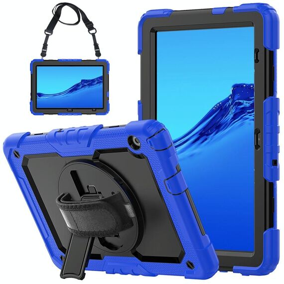 Per Huawei MediaPad T5 antiurto in silicone colorato + custodia protettiva per PC con supporto e tracolla e cinturino a mano (blu)